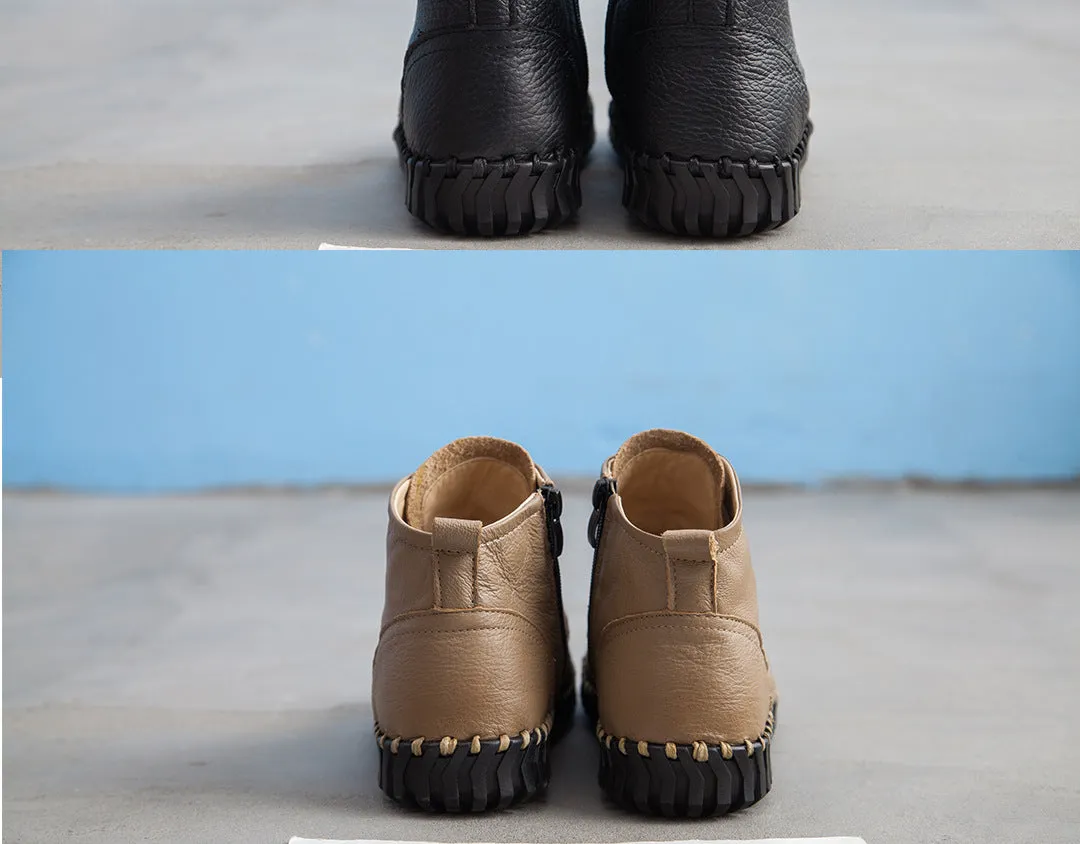 Handmade Leather Vintage Short Boots Soft Sole Comfortable Flat Women's Shoes