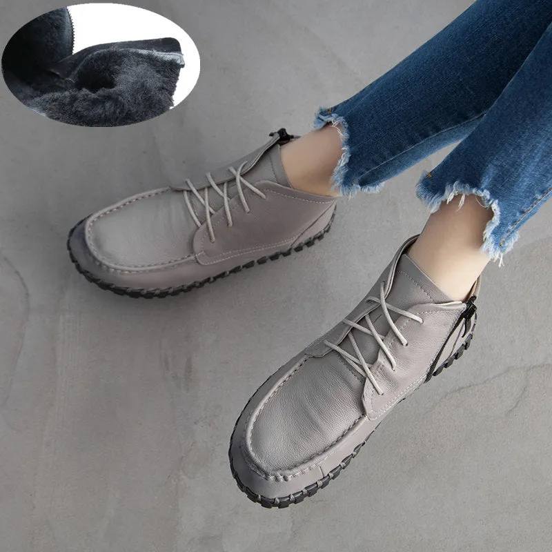 Handmade Leather Vintage Short Boots Soft Sole Comfortable Flat Women's Shoes