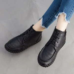 Handmade Leather Vintage Short Boots Soft Sole Comfortable Flat Women's Shoes