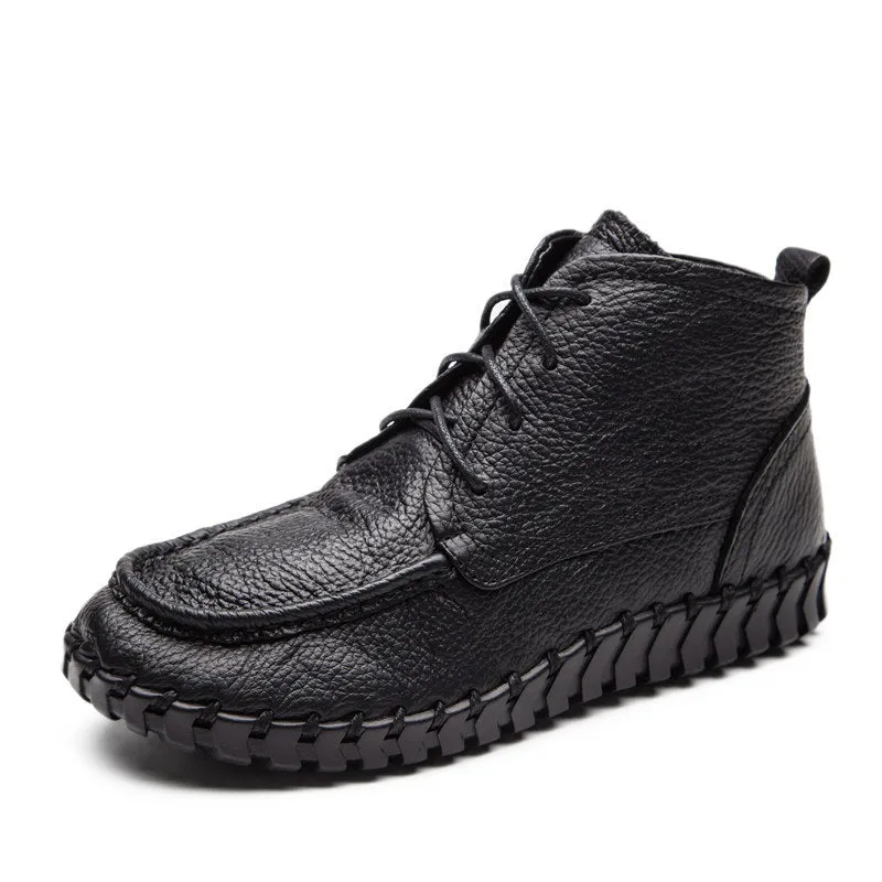 Handmade Leather Vintage Short Boots Soft Sole Comfortable Flat Women's Shoes