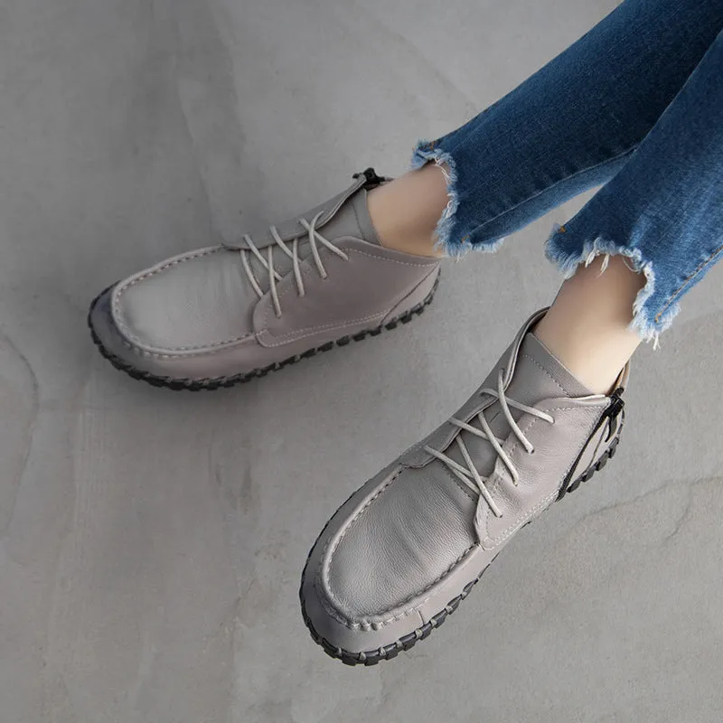 Handmade Leather Vintage Short Boots Soft Sole Comfortable Flat Women's Shoes