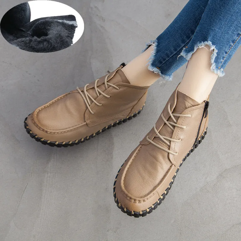 Handmade Leather Vintage Short Boots Soft Sole Comfortable Flat Women's Shoes