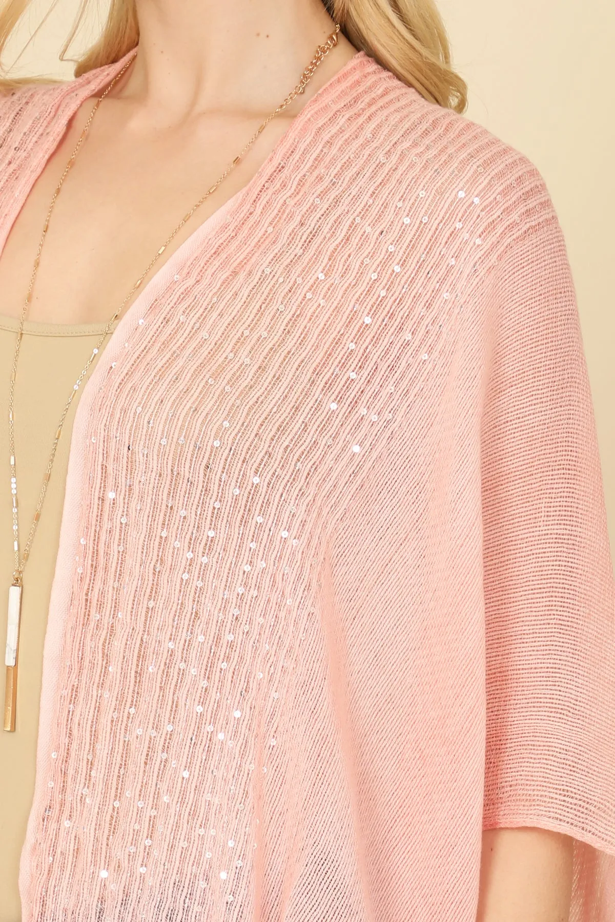 HDF2498 - GLITTERED FRINGED OPEN CARDIGAN