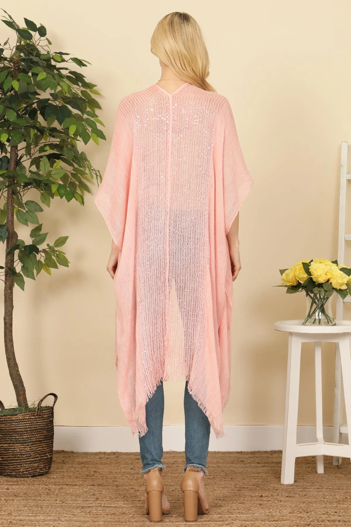 HDF2498 - GLITTERED FRINGED OPEN CARDIGAN