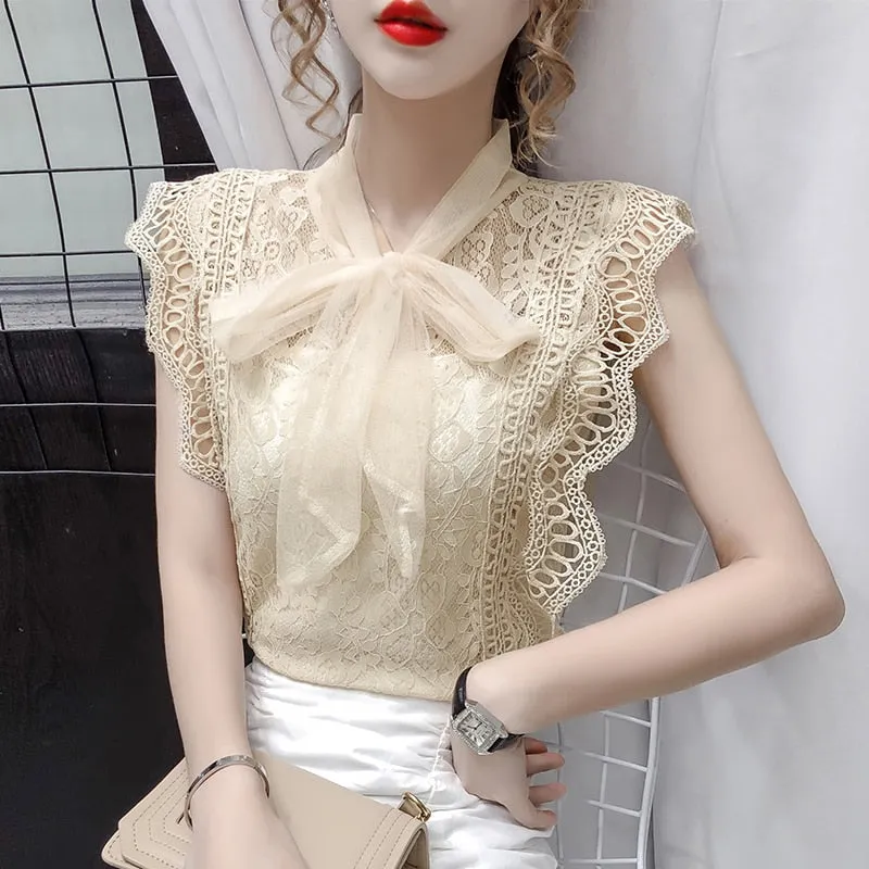 Hollowed Out Vintage Sleeveless Women's Top