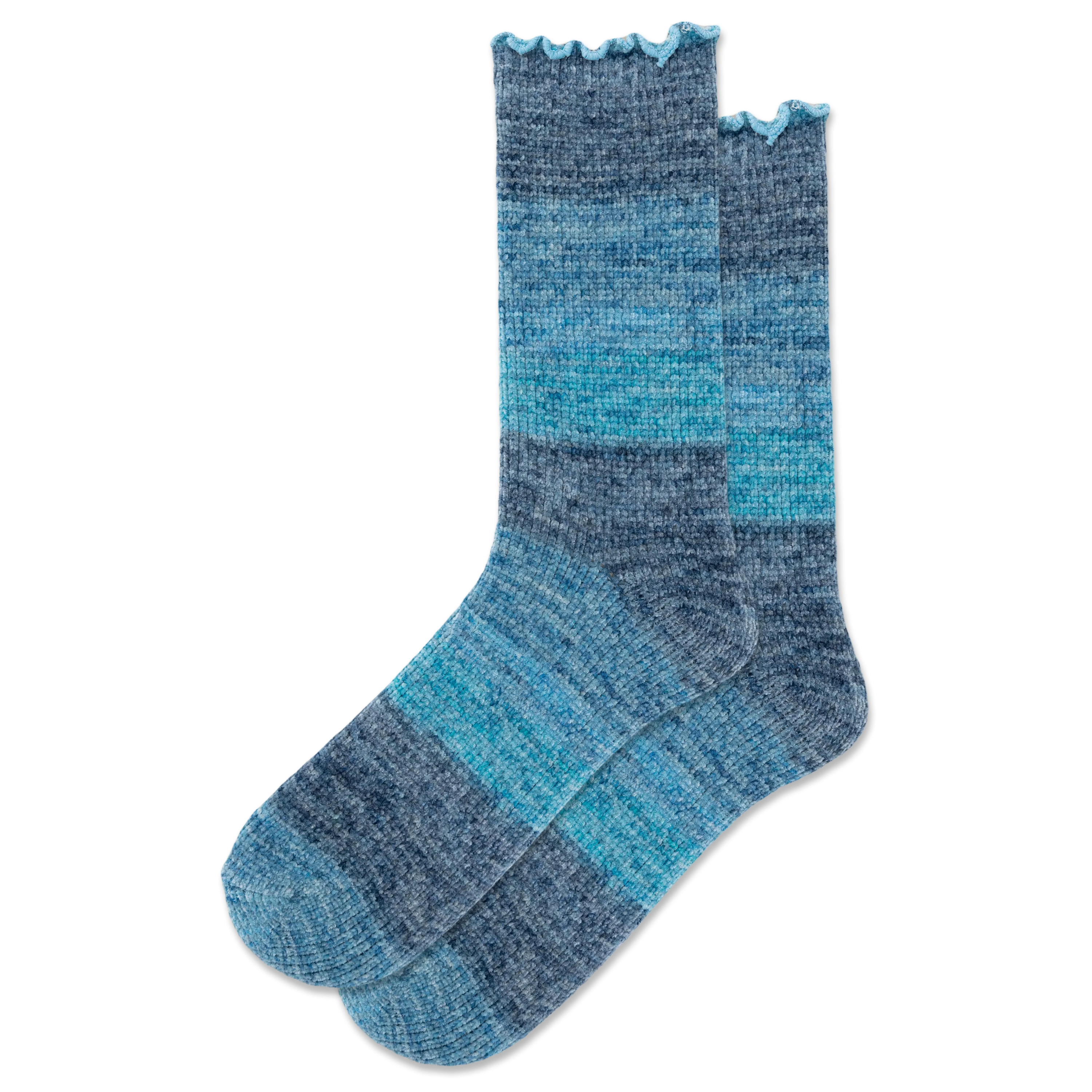HOTSOX Women's Ombre Lettuce Edge Chenille Crew Sock