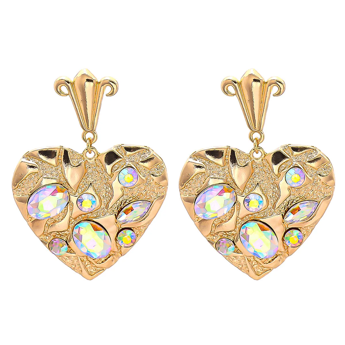 Iridescent Cubic Zirconia & Crystal 18K Gold-Plated Heart Drop Earring