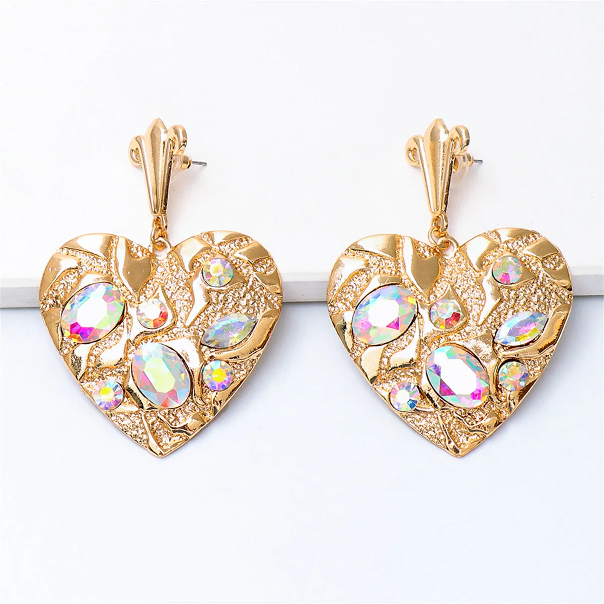 Iridescent Cubic Zirconia & Crystal 18K Gold-Plated Heart Drop Earring