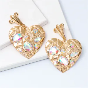 Iridescent Cubic Zirconia & Crystal 18K Gold-Plated Heart Drop Earring