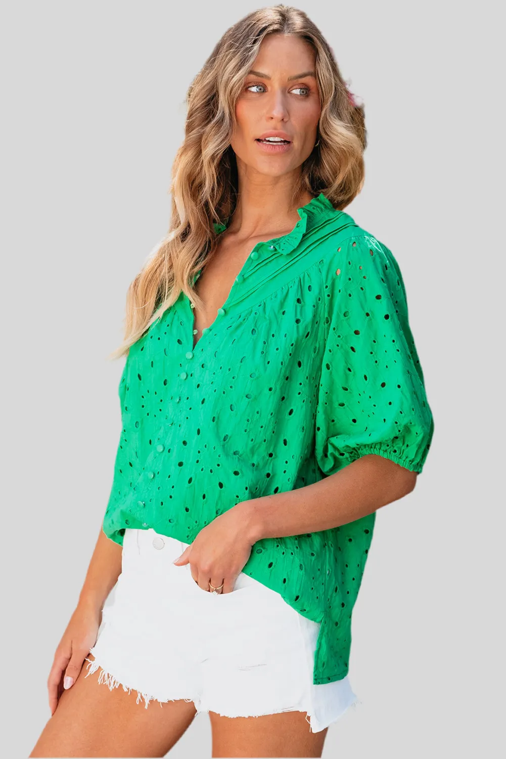 IRIS EMBROIDERED HOLLOW-OUT BLOUSE - REG/CURVY
