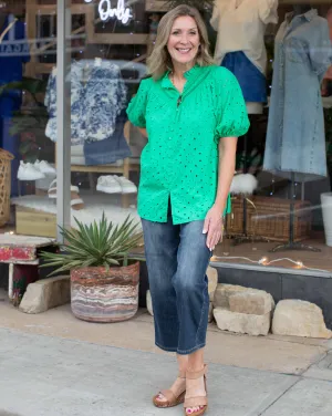 IRIS EMBROIDERED HOLLOW-OUT BLOUSE - REG/CURVY