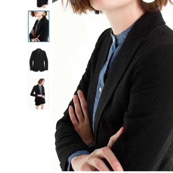 J. Crew Parke Eniko Black  Seersucker Cotton 1 Button Blazer Women's Size 10