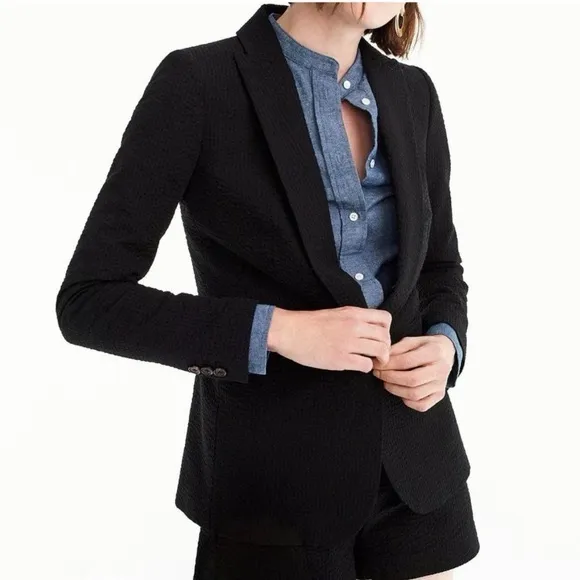 J. Crew Parke Eniko Black  Seersucker Cotton 1 Button Blazer Women's Size 10