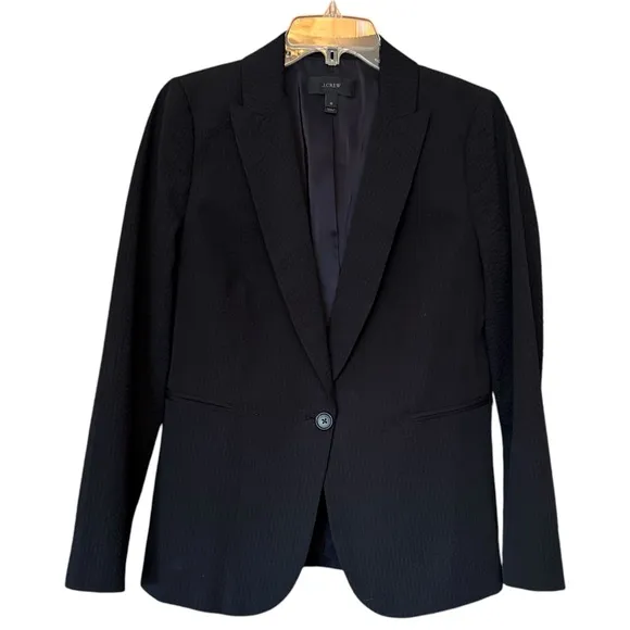 J. Crew Parke Eniko Black  Seersucker Cotton 1 Button Blazer Women's Size 10