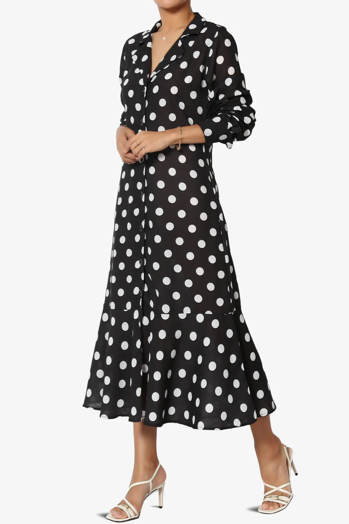 Jasper Polka Dot Tie Waist Ruffle Shirt Dress