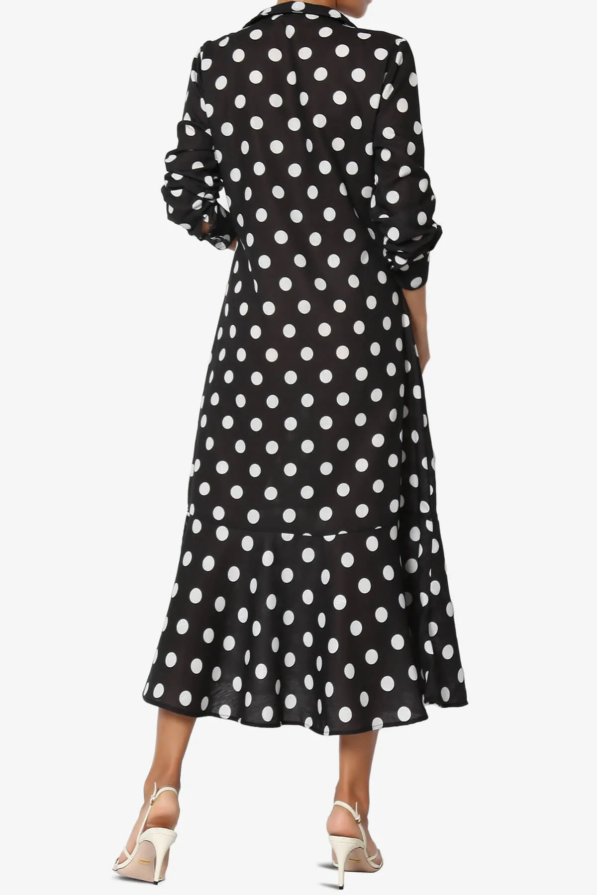 Jasper Polka Dot Tie Waist Ruffle Shirt Dress