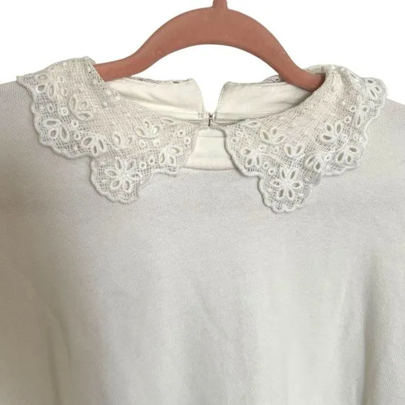 J.Crew Women's Lace Collar Crewneck Sweater Cream Size Large