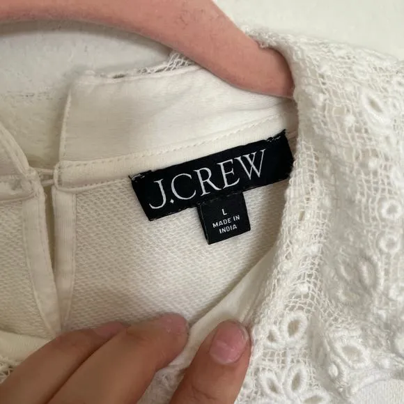 J.Crew Women's Lace Collar Crewneck Sweater Cream Size Large