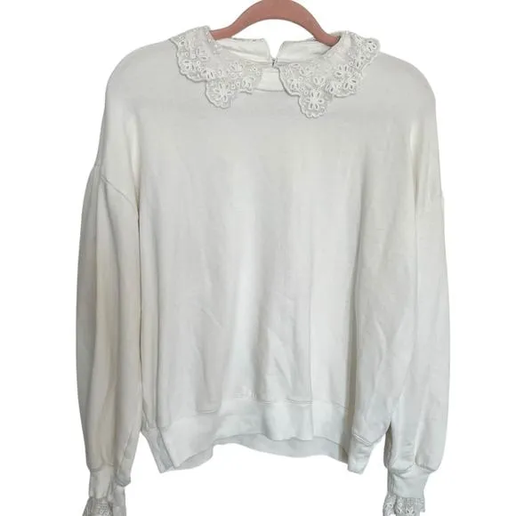 J.Crew Women's Lace Collar Crewneck Sweater Cream Size Large