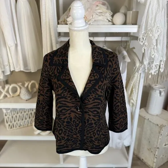 Josephine Chaus Women's Size S Animal Print Sweater Blazer Cardigan #3511