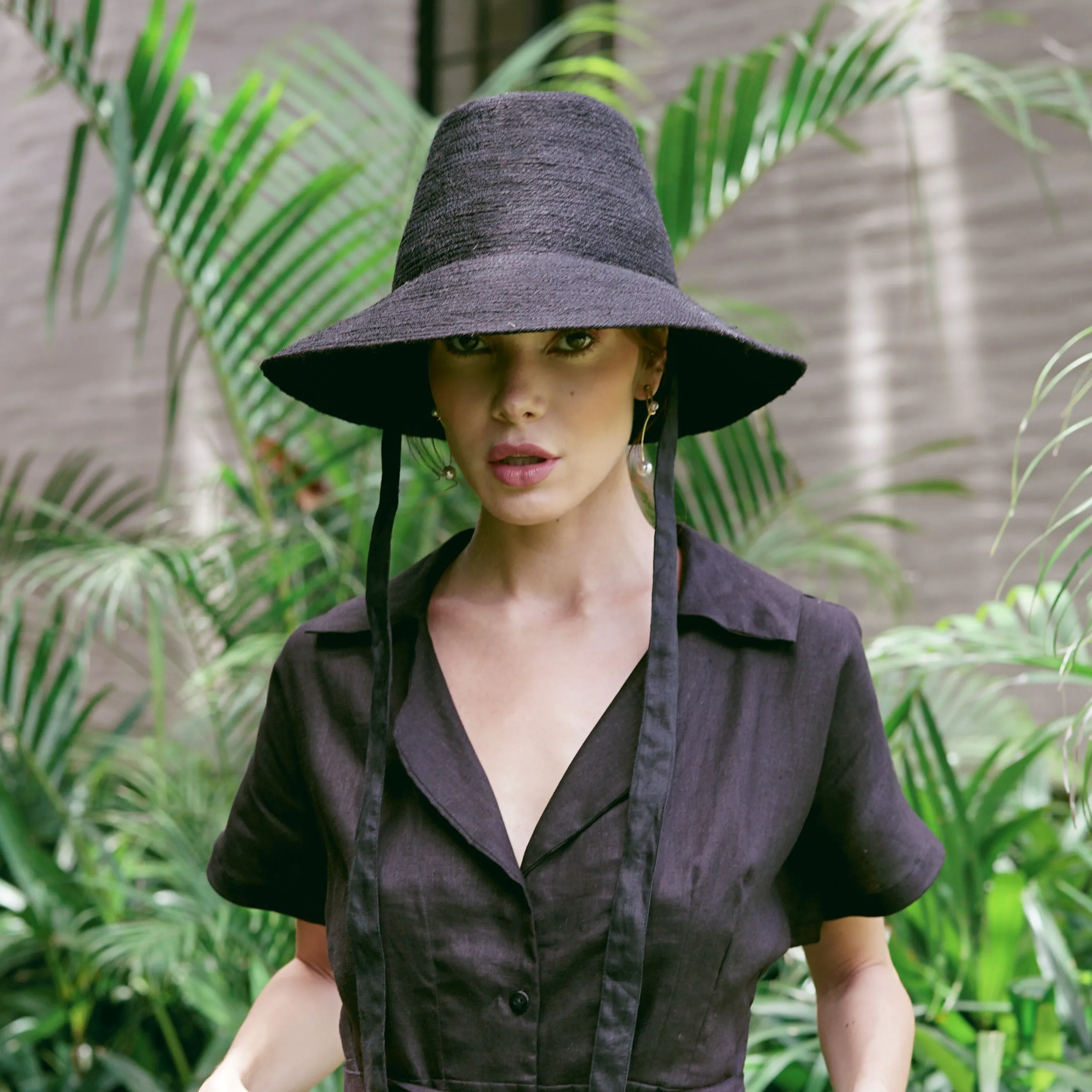 Jute Straw Hat, Black