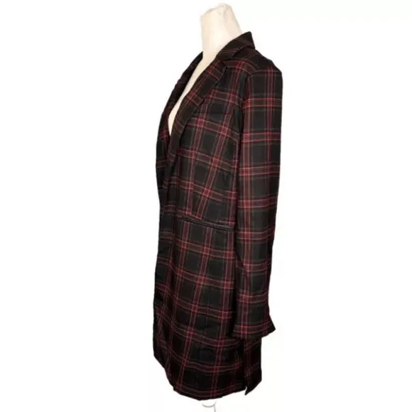 Kenneth Cole Women’s Long Plaid Open Front Blazer Size Large