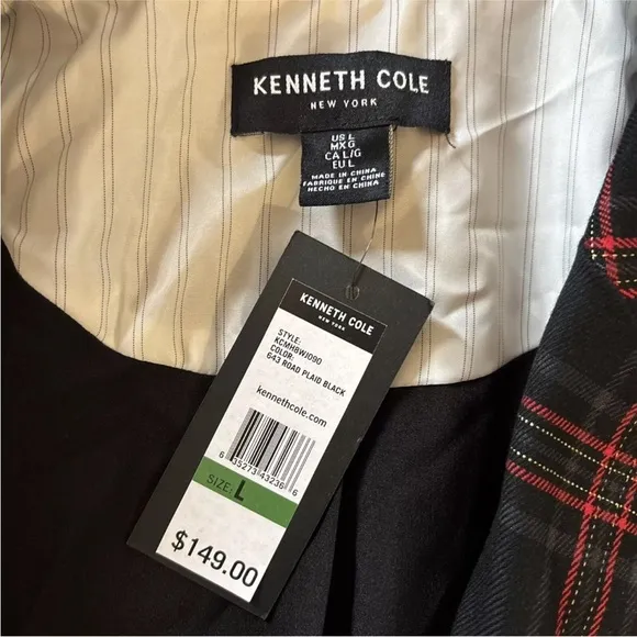 Kenneth Cole Women’s Long Plaid Open Front Blazer Size Large
