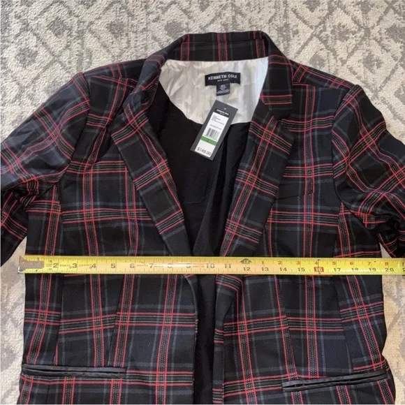 Kenneth Cole Women’s Long Plaid Open Front Blazer Size Large