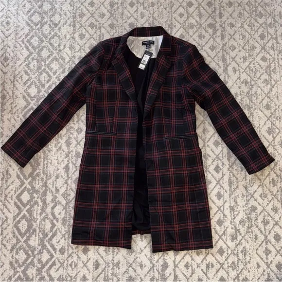 Kenneth Cole Women’s Long Plaid Open Front Blazer Size Large