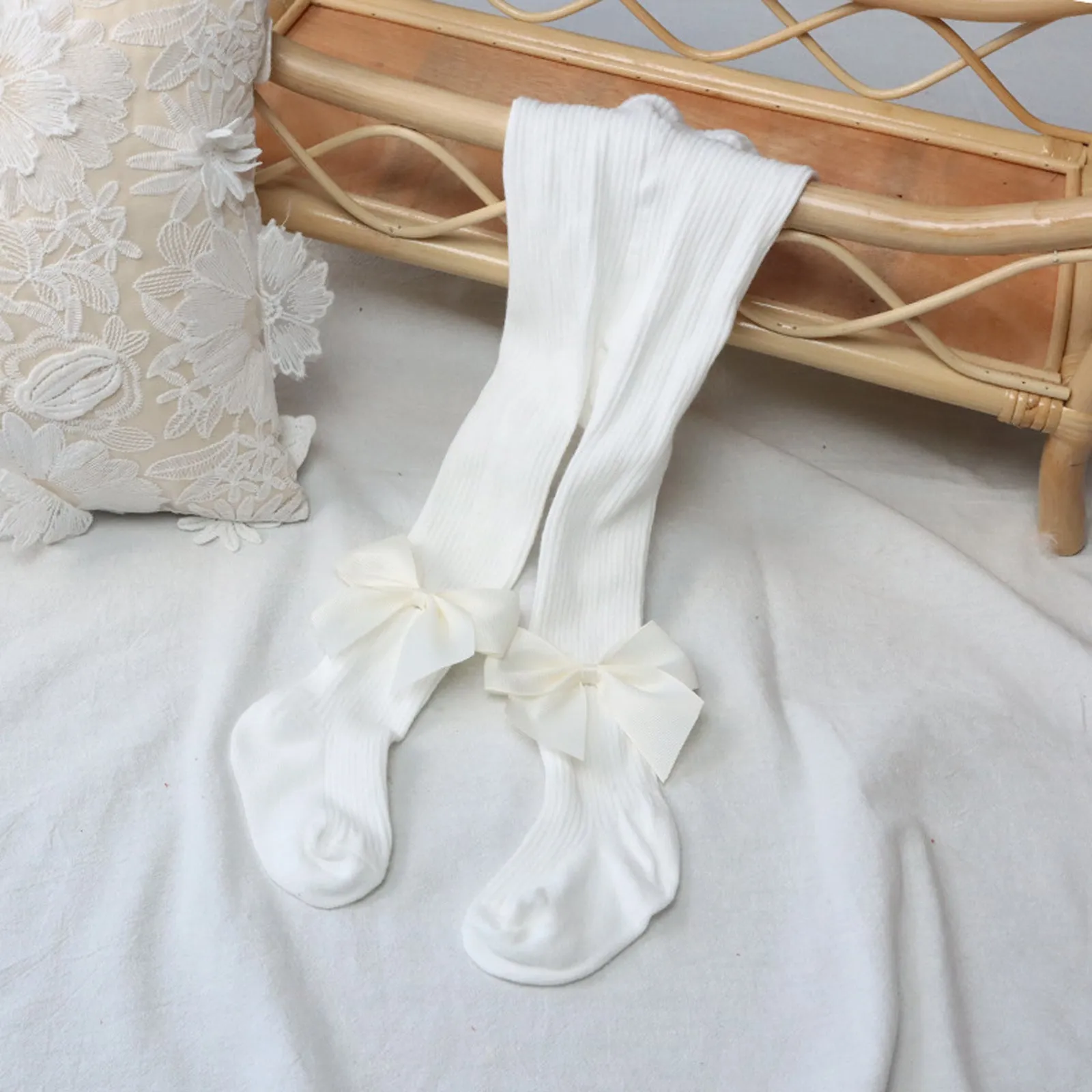Kids Solid Large Bow Autumn-Winter Leggings Socks: Stylish and Warm Footwear for Children