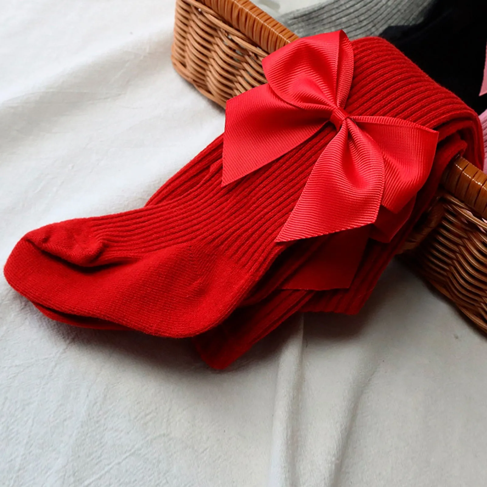 Kids Solid Large Bow Autumn-Winter Leggings Socks: Stylish and Warm Footwear for Children