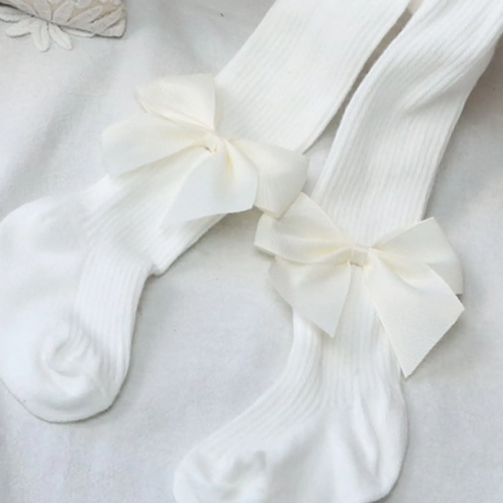 Kids Solid Large Bow Autumn-Winter Leggings Socks: Stylish and Warm Footwear for Children
