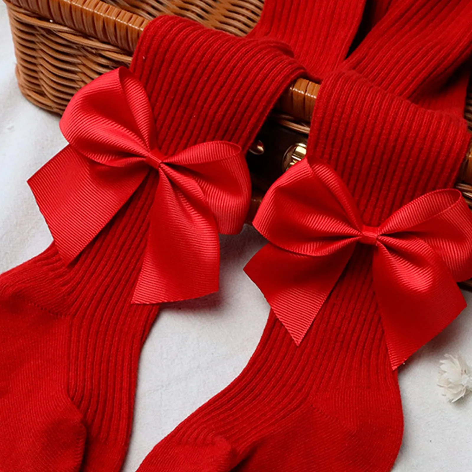 Kids Solid Large Bow Autumn-Winter Leggings Socks: Stylish and Warm Footwear for Children