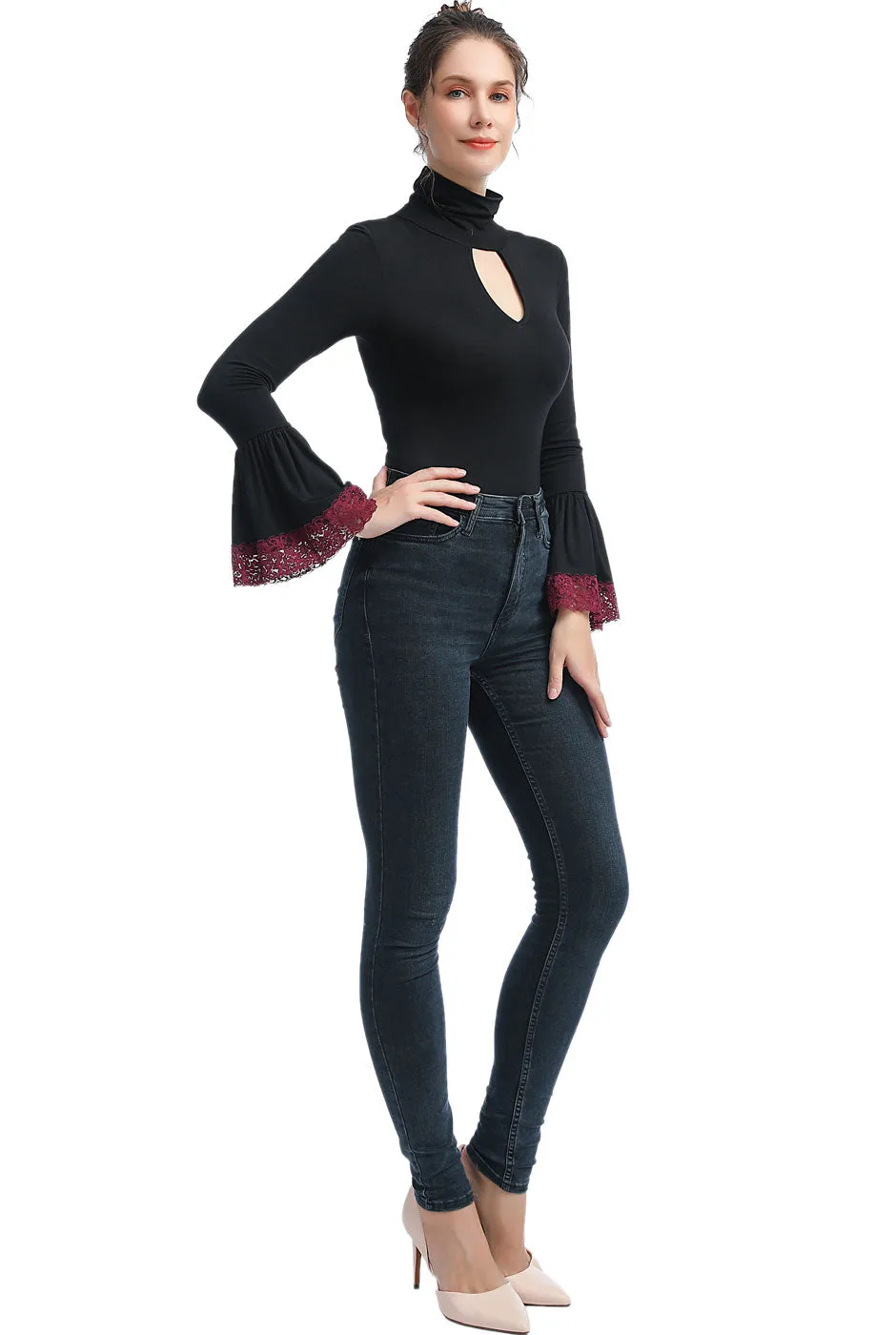 Kimi   Kai Women's "Dea" Cut Out Bell Sleeve Bodysuit