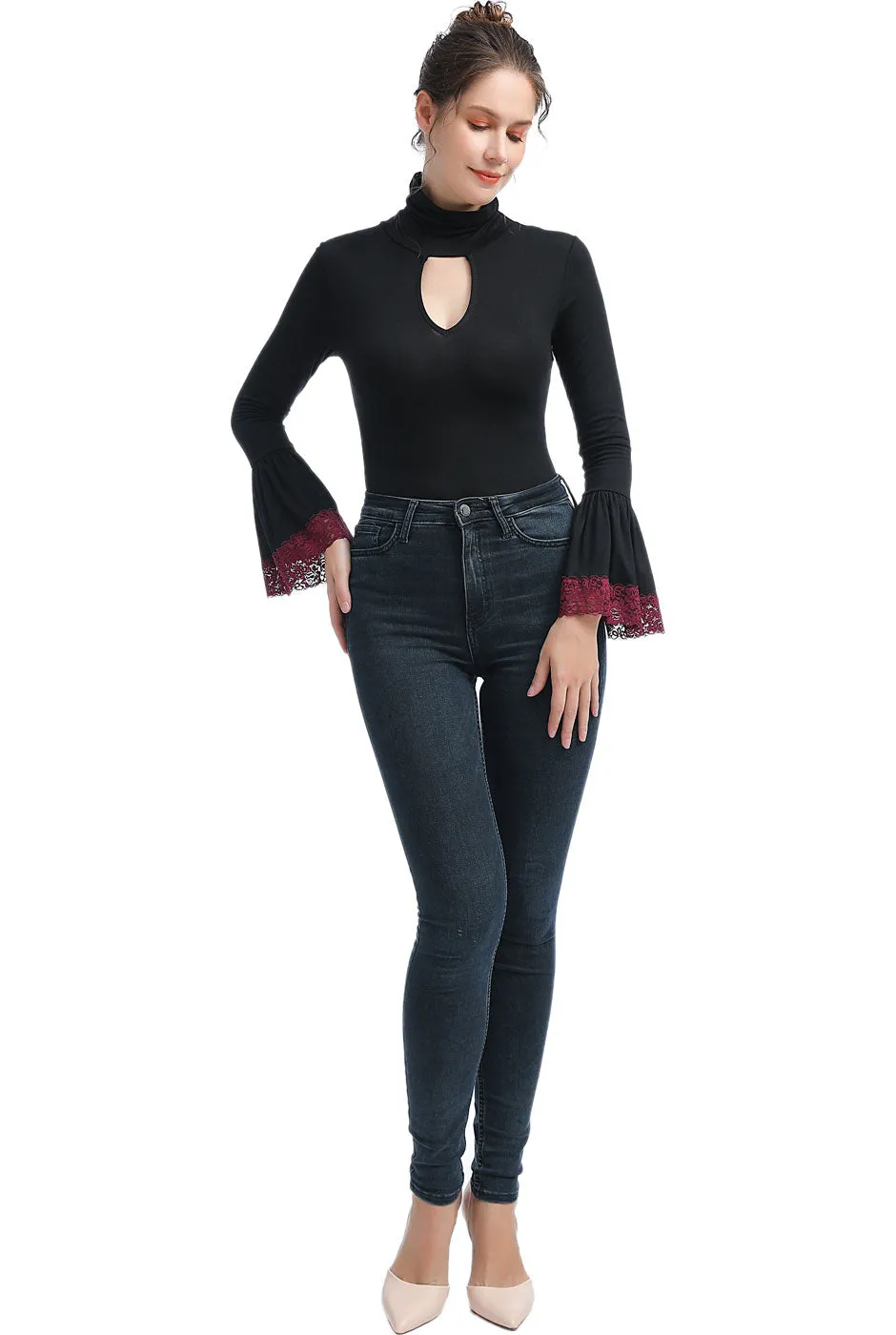 Kimi   Kai Women's "Dea" Cut Out Bell Sleeve Bodysuit