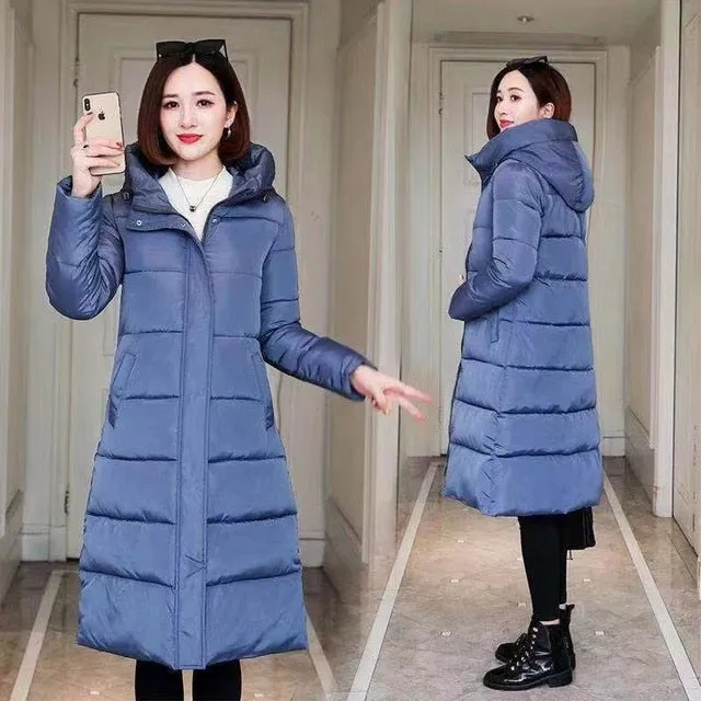 Knee Length Windproof Hooded Coat Parka