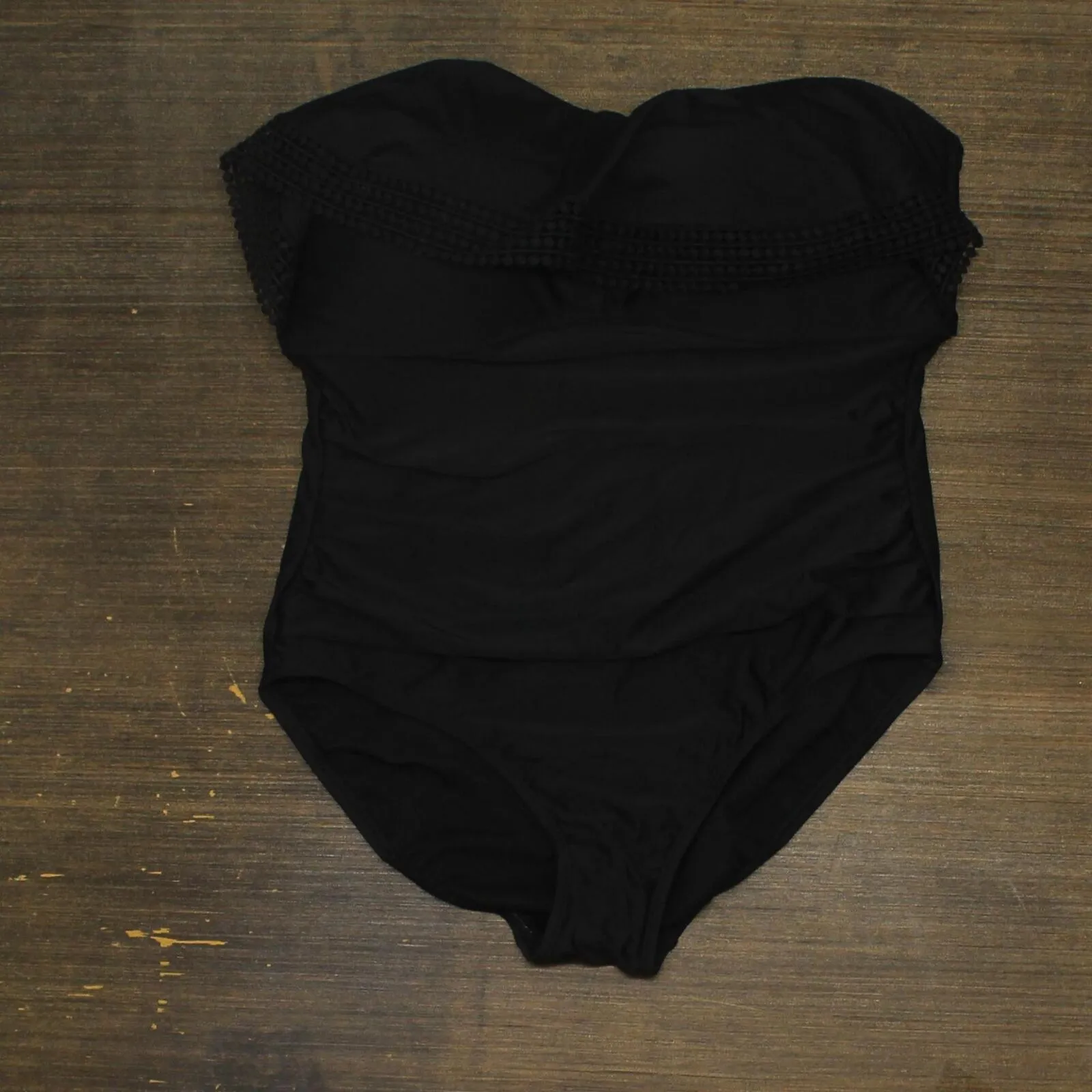 Kona Sol Women's Crochet Flounce High Coverage One Piece Swimsuit Black XL