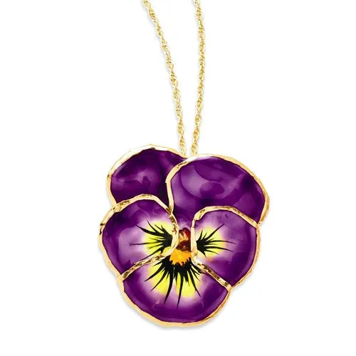 Lacquer 24k Dipped Lilac Pansy 20" Necklace