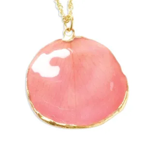 Lacquer Dipped 24k Gold Trim Pink Real Rose Petal 20" Necklace