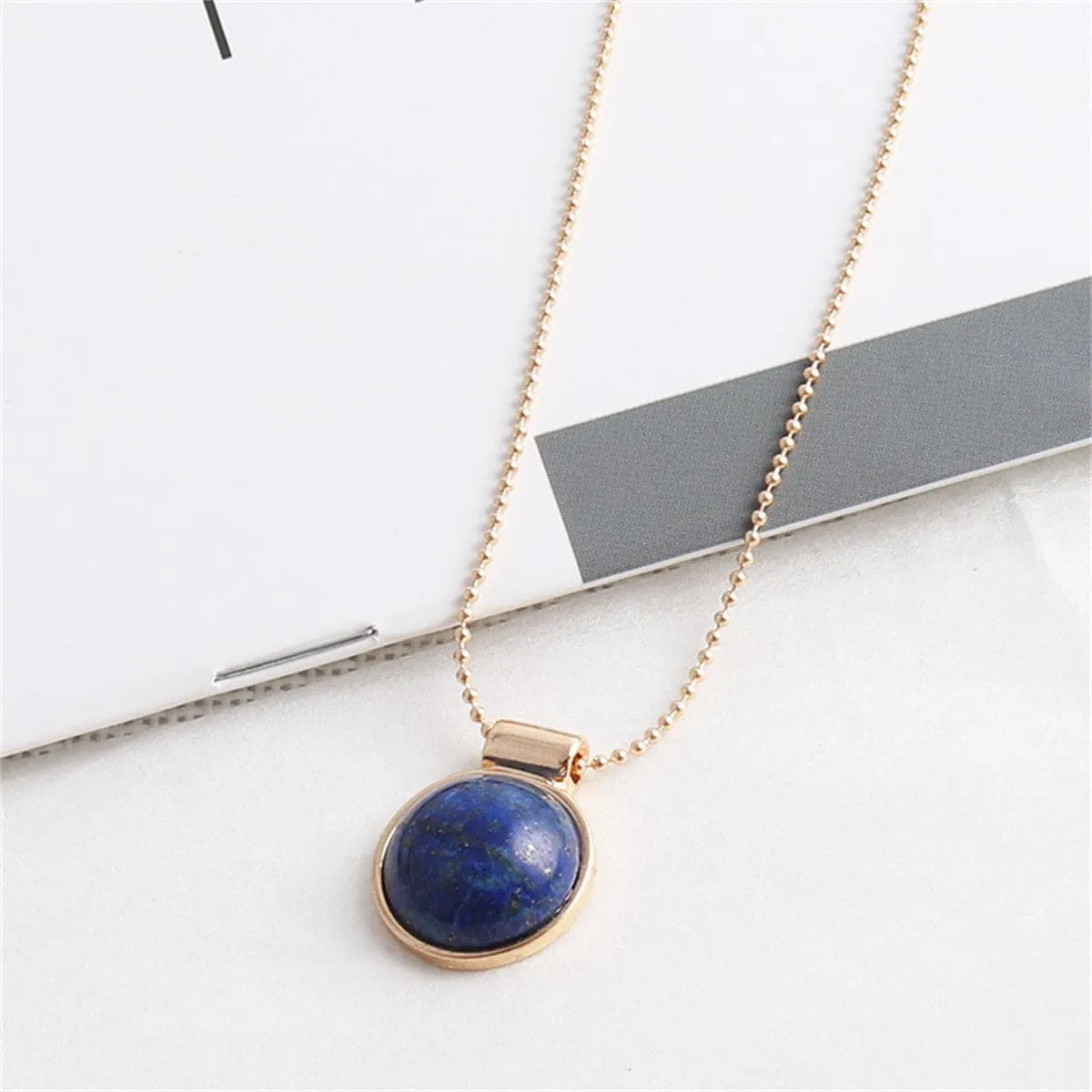 Lapis & 18K Gold-Plated Round Pendant Necklace