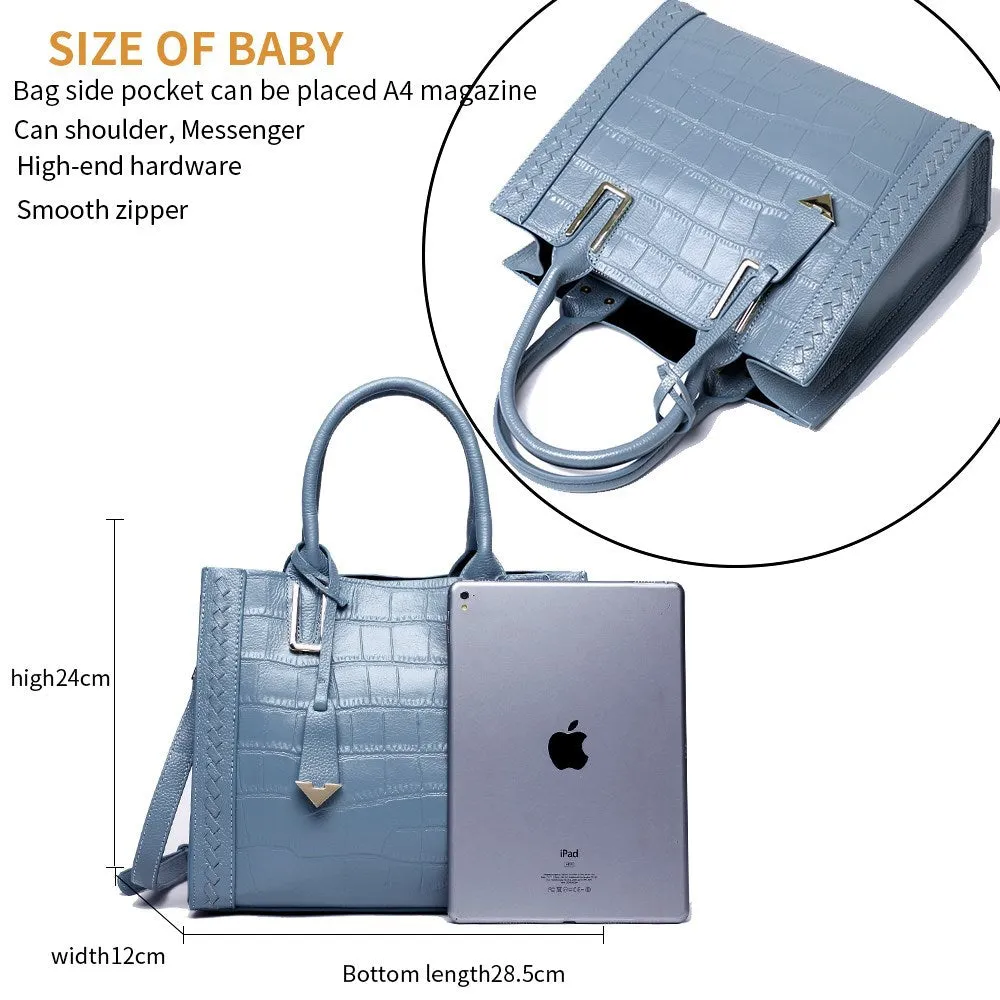 Large Leather Crocodile Pattern Handbag
