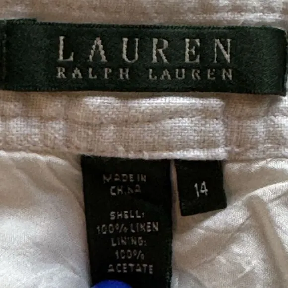 Lauren Ralph Lauren Womens Skirt Size 14 White Linen A Line Midi