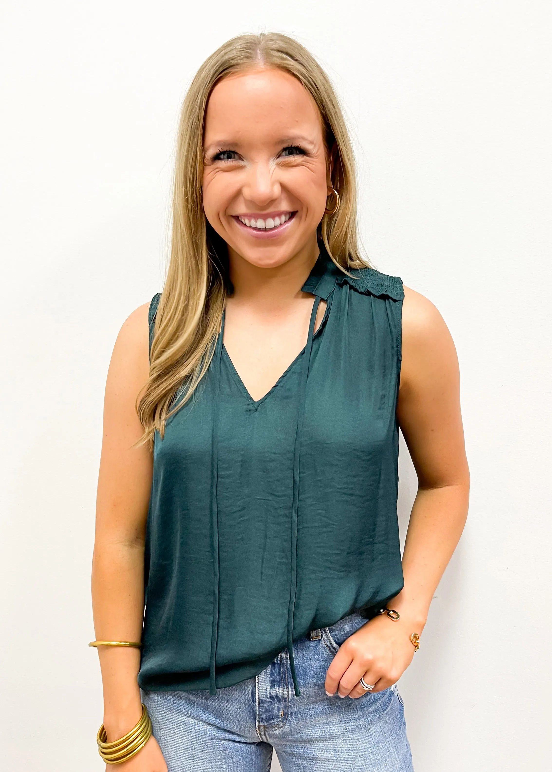 LBLOX Tie Neck Top - Evergreen