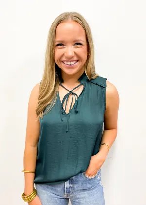 LBLOX Tie Neck Top - Evergreen
