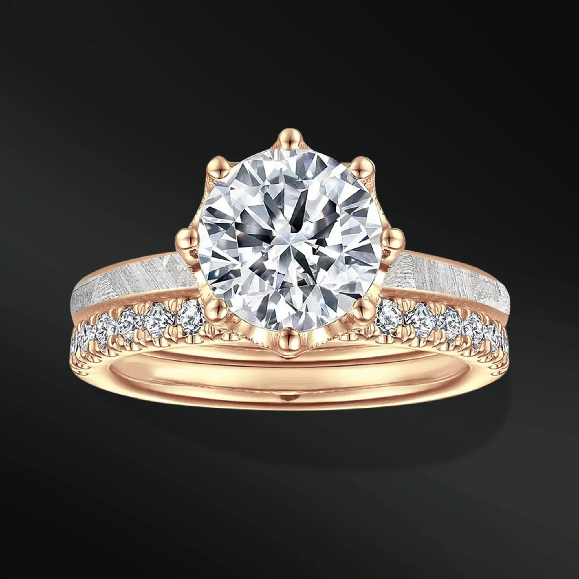 Lightning Star - 14K Gold or Sterling silver Ring Set | Moissanite Meteorite Engagement Ring | 2 ct Certified Moissanite