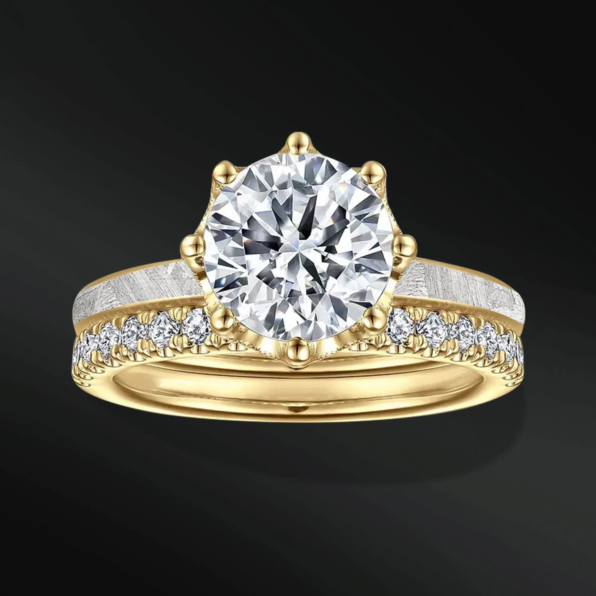 Lightning Star - 14K Gold or Sterling silver Ring Set | Moissanite Meteorite Engagement Ring | 2 ct Certified Moissanite