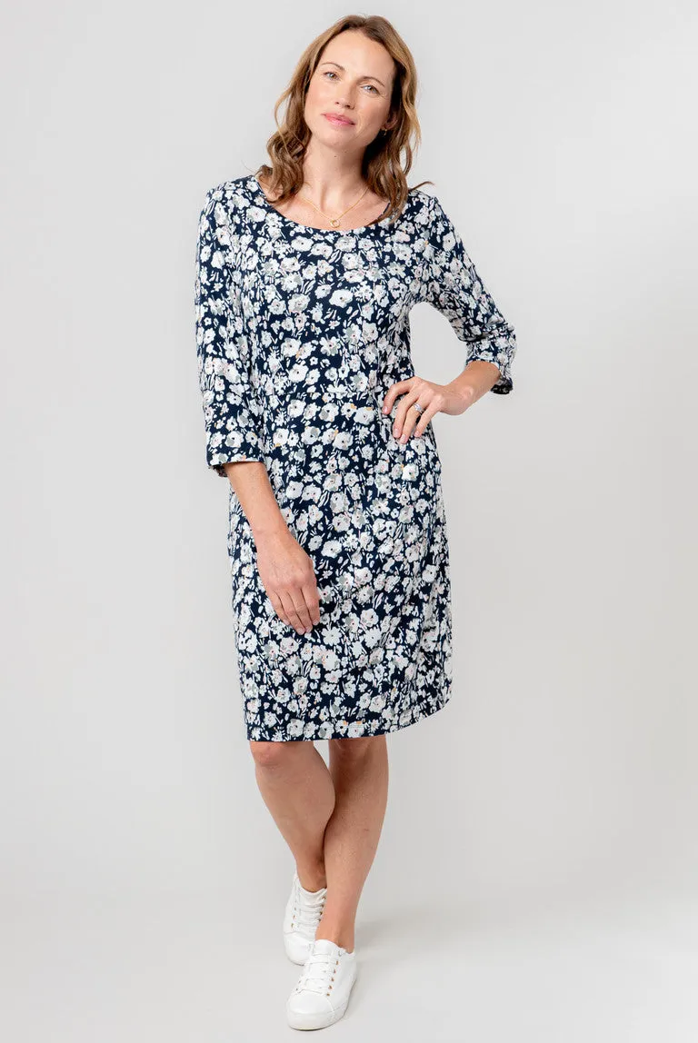 Lily & Me Uplands Dress 3/4 Sleeve Prairie Navy