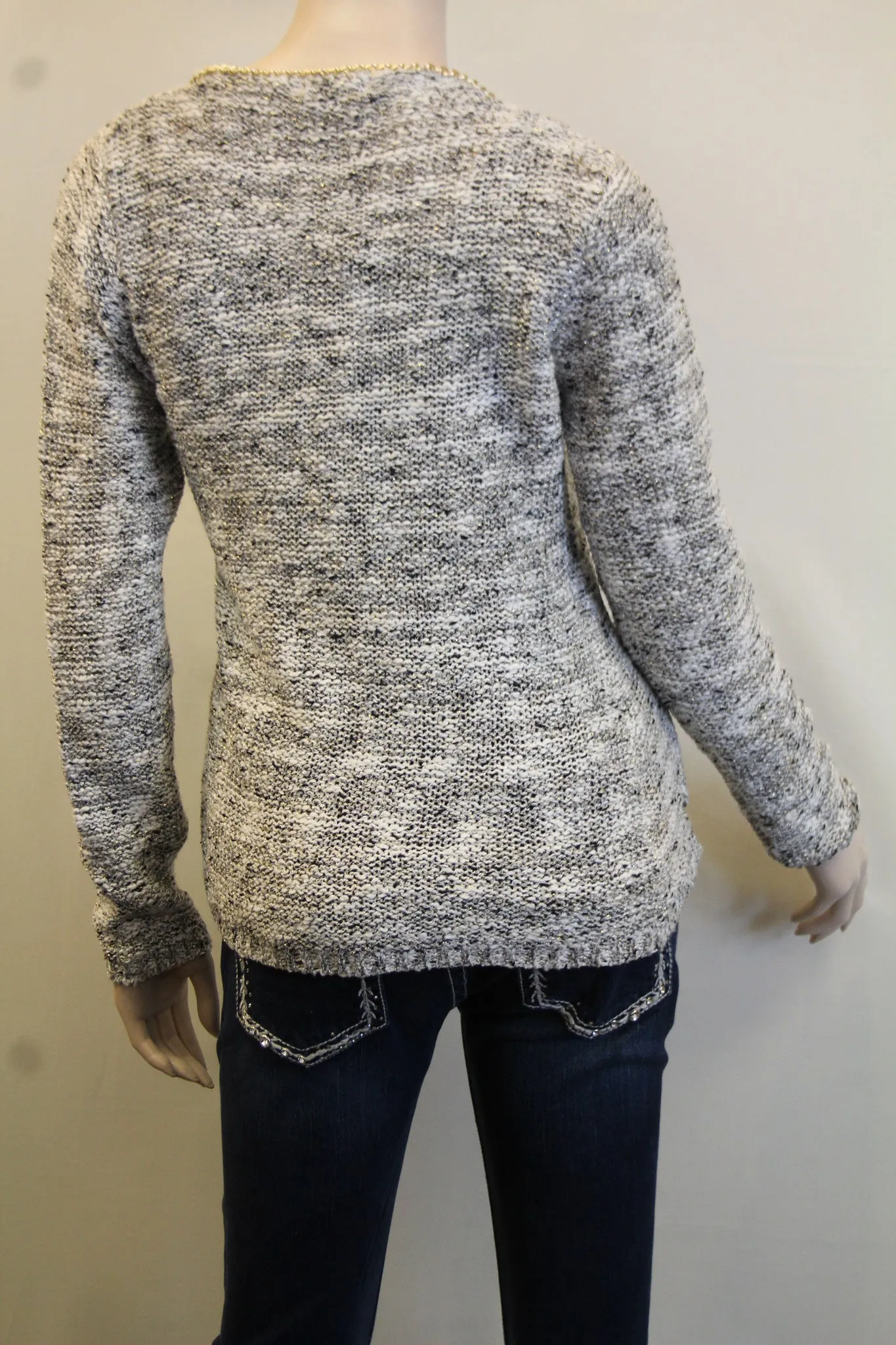 Lily | Two-Tone Sweater Cardigan with Gold Chain Trimming Cream