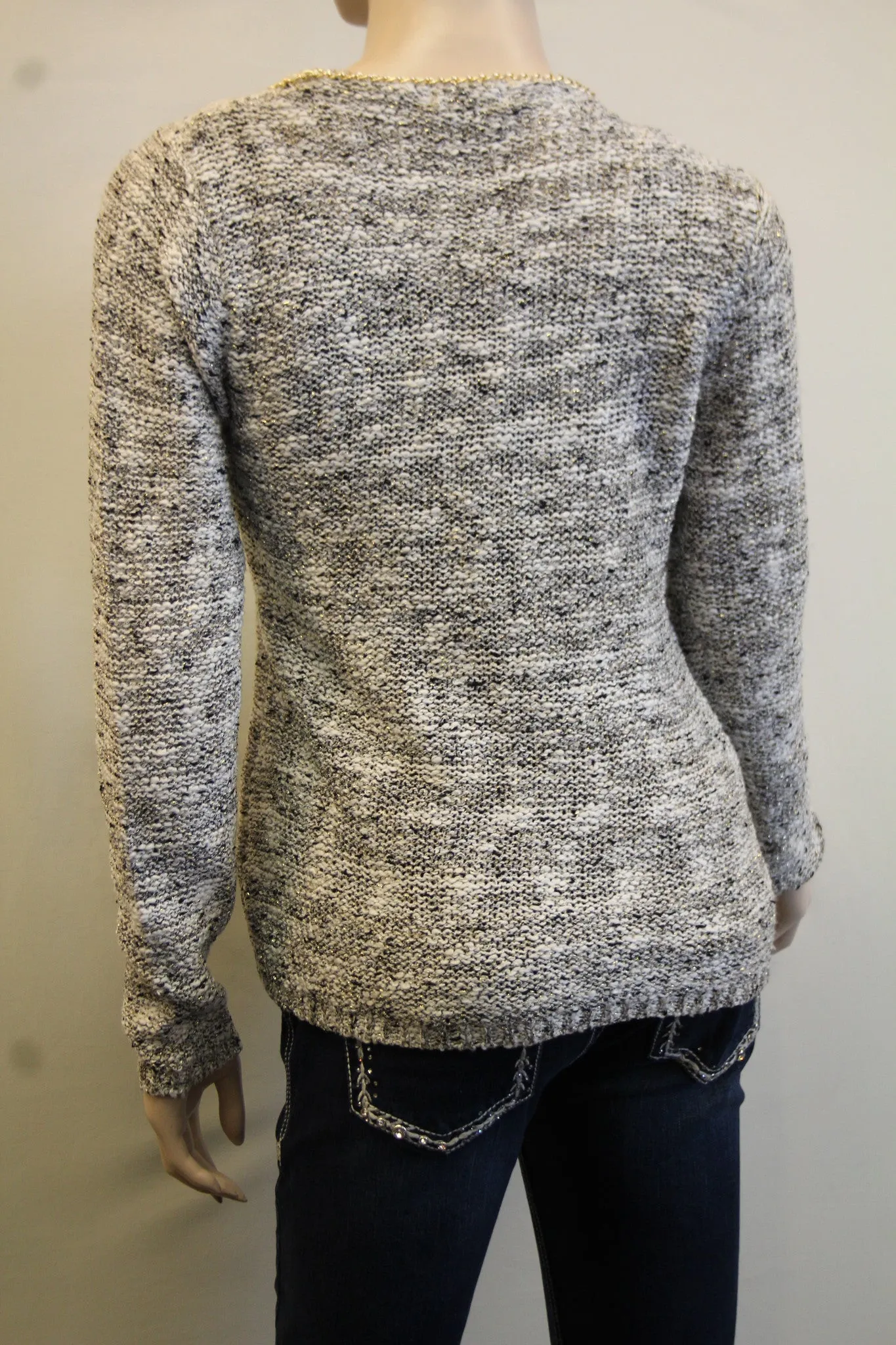 Lily | Two-Tone Sweater Cardigan with Gold Chain Trimming Cream