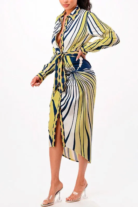 Limelight - Lime, Navy, White Design Front Tie Dress